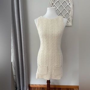 Anthropologie Far Away From Close Crochet Ivory Tunic Dress With Pockets Size S